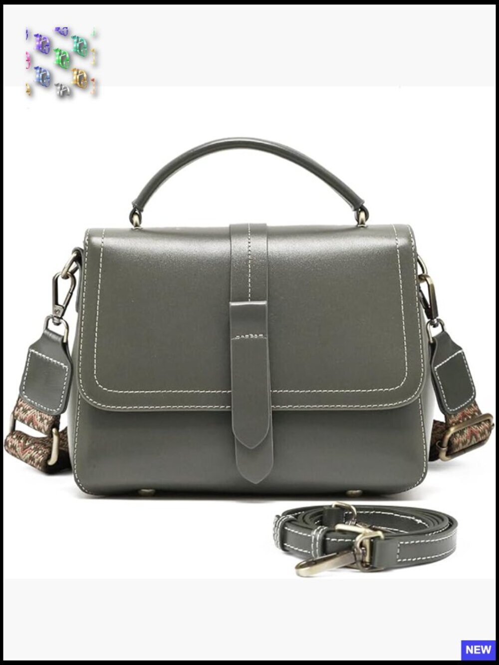 Genuine Leather Crossbody Bag Satchel Purse with 2 Adjustable Straps Flap Zip